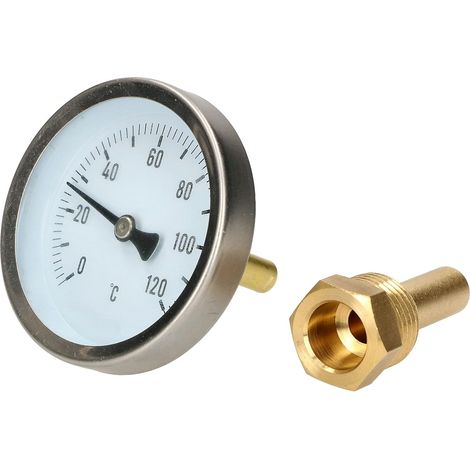 1 pcs Thermomètre à aiguille bimétallique à visser pour installations de chauffage et conduites d'eau 0-120 °C (1/5)