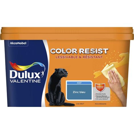 Peinture bicouche intérieure Color Resist Murs et Boiseries Mat Zinc Bleu 2,5L - Dulux Valentine