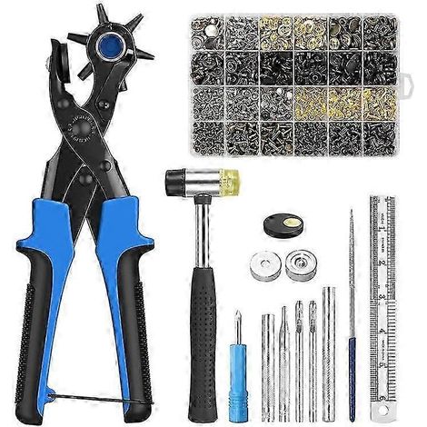 Perforatrice pour ceintures en cuir, jeu de 6 pinces à perforer rotatives avec règle, tige de meulage et marteau en plastique. (1/5)