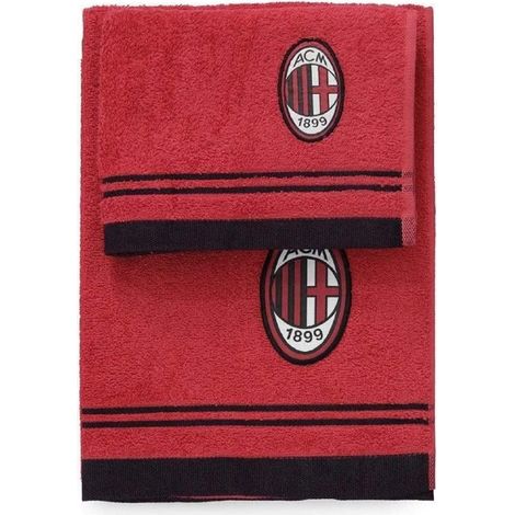 AC Milan 8907 020 2110 Set Asciugamano e Ospite in Spugna, 100% Cotone, Rosso/Nero, 100X60X1 Cm, 2 unità (1/4)