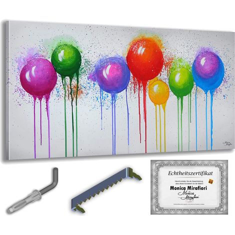 Monica Mirafiori 100 % PINTADO A MANO Cuadro Globos 140 x 70 cm Cuadro pintado a mano Pintura acrílica Cuadro acrílico de gran tamaño Arte moderno Cuadros artísticos (1/5)