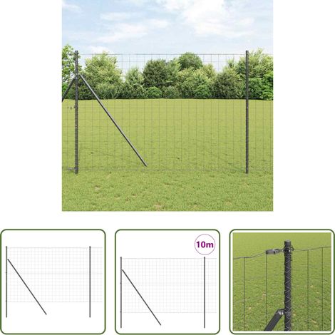 vidaXL Außenzaun - Zaun mit Pfosten Grau 1,6 x 10 m Stahl und PVC (1/5)