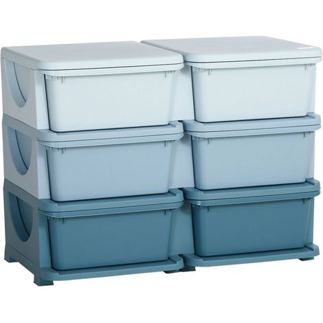Boite de rangement pour enfants avec 3 tiroirs bleu (1/4)