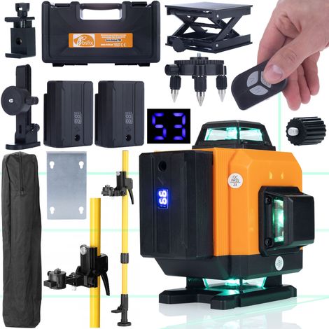 Rosfix Set Orange Tiger ROT16L – 16 Linien Kreuzlinienlaser mit Stativ 350 cm & Koffer  360° Grünlaser, IP54, 0,2 mm/10 m  Selbstnivellierend  Baulaser für Innen & Außen
