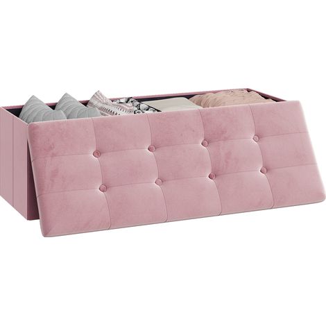 Woltu – Banc de rangement pliable 118L – Coffre de rangement intérieur en velours – Dimensions 110x37.5x38cm – Capacité de charge 300kg – Rose
