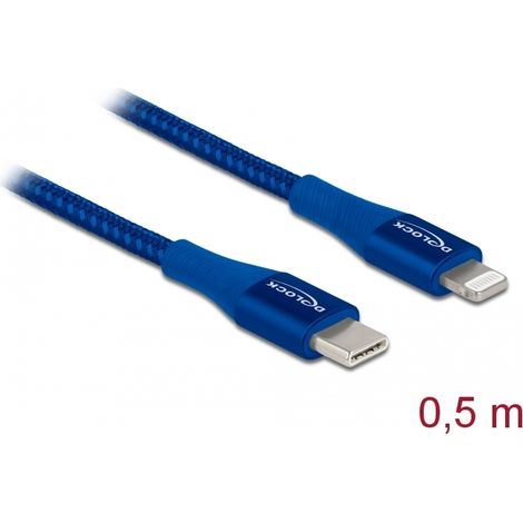 Delock Cable de datos y de carga USB Type-Câ¢ a Lightningâ¢ para iPhoneâ¢, iPadâ¢ y iPodâ¢ azul 0,5 m MFi