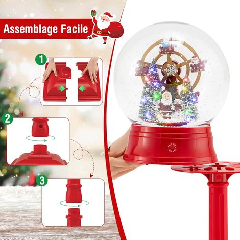 COSTWAY Lampadaire Musical de Noël de 150 cm, Lanterne Boule à Neige sur Pied avec 8 Mélodies Neige Soufflante Scène Rotative 15 LED Colorées Mode Silencieux, Décoration Lampe avec Grande Roue (1/5)