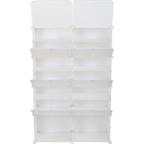 7-Tier Portable 28 Pair Schuhregal Schuhschrank Organizer 14 Grids Tower Shelf Storage Cabinet Stand Expandable for Heels, Boots, Slippers, White (1/5)