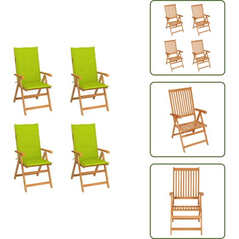 Gartenstühle 4 Stk. mit Hellgrünen Kissen Massivholz Teak - Gartenstühle - Teakholzmöbel - Outdoormöbel - Gartenmöbel - Esszimmerstühle (1/5)