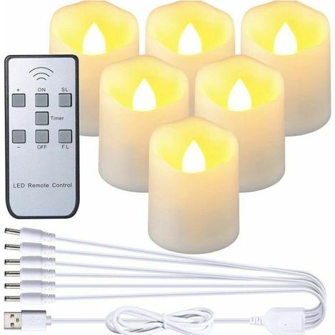 Set di 6 candele LED ricaricabili - Candele tremolanti senza fiamma con telecomando e cavo di ricarica USB - Ideali per Halloween, decorazioni per la casa, tavoli e feste. (1/5)
