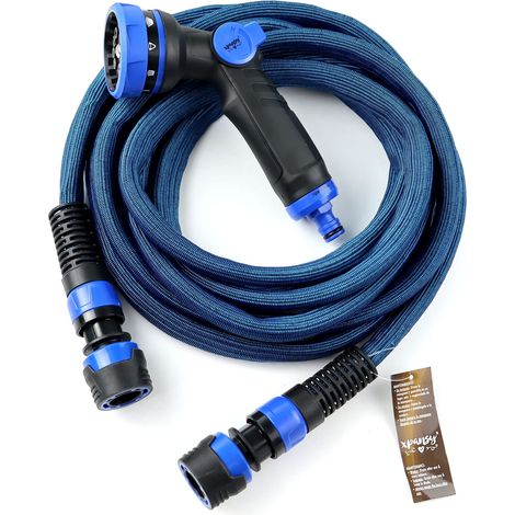 Hose Tuyau extensible pour jardin, Qui multiplie sa taille par 2 avec la pression de l'Eau. Arrosez confortablement et avec la dernière technologie dans Combien de tuyaux vous vous référez. (1/5)