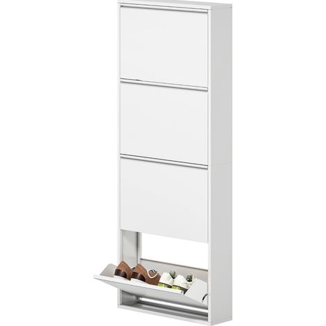 Mobile portascarpe in metallo bianco a 4 ribalte 55 x 15 x 139,5 cm (1/5)