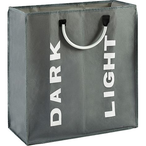 Panier a Linge, Sac à Linge Pliable 2 Compartiments 60L Sac de Rangement avec Poignée pour la Chamber Hôtel Dortoir 53x23×53cm, Gris Foncé