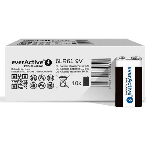 Pile Alcaline 6LR61 9V - Capacité 650 mAh - Pour Appareils à Faible et Forte Consommation - Boîte de 10 (1/3)