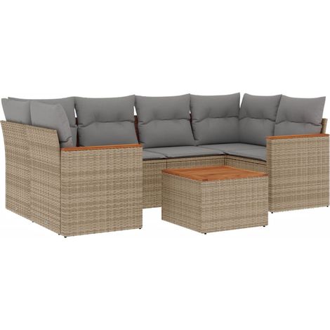 vidaXL Cuscini da giardino -  Set Divano da Giardino 7 pz con Cuscini Beige Misto Polyrattan (1/5)