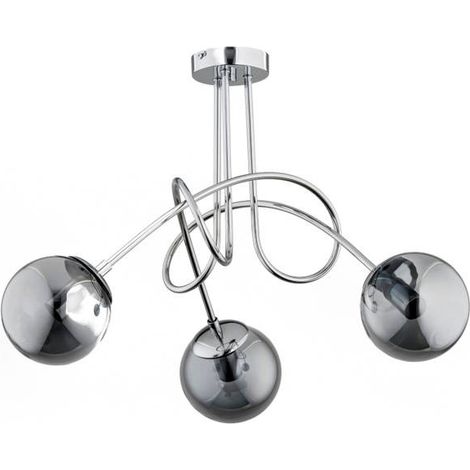 Alfa TANGO Industrial Chrome Ceiling Light with 3 Glass Globe Shades, 3x E14 Bulb Sockets (max 10W each), Modern Living Room Kitchen Fixture, 58cm Wide, 47cm High (1/2)