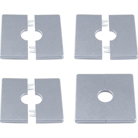 Rosace Mitigeur Douche 22mm, Cache Tuyau Radiateur Carré, Plaque Murale Autocollante pour Trou de Mur, Finition Argent, Lot de 4 Pièces pour Robinet de Cuisine et Salle de Bain (1/5)