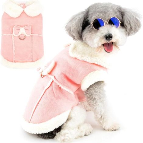 Cappotto per cani, abbigliamento per cani, giacche invernali per cani, giacca per cani, cardigan lavorato a maglia per cani, cardigan per cani di piccola taglia e gatti, con fiocco, caldo, antivento (1/5)