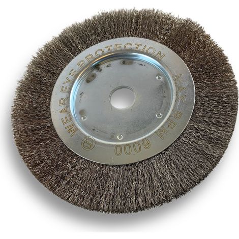 Brosse circulaire INOX Ø 175 mm Epaisseur 1 rang Fil souple 0.20 mm ondulé Alésage 20 mm + réducteur bague 16/12 mm Touret meuleuse affûteuse ponceuse Kibros 214176IV (1/5)