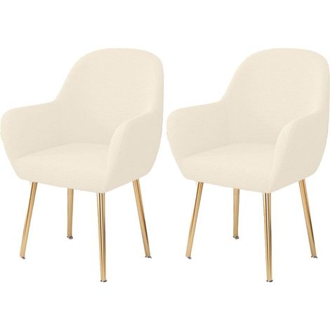 Housse de chaise élastique avec accoudoirs, amovible, lavable, en élasthanne doux, pour chaise de bureau – Beige – 2 pièces (1/4)