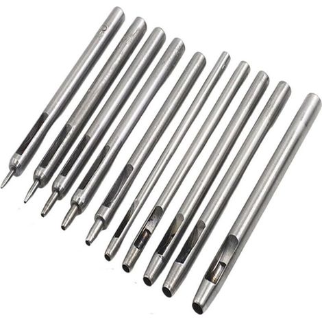 10 Pièces Emporte Pièce cuir, Poincon Creux Poinon en Cuir Poinon Creux en Acier Rond Set Outils de Perforation de Trou Creux de Cuir Pour Bracelet De Montre Ceinture 0.5mm-5mm (1/4)