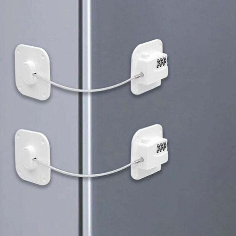Lot de 2 Serrure Frigo avec Code, Cadenas Frigo pour Enfants, Adhésive Verrou de Réfrigérateur à Combinaison, Securite Bloque pour Porte Frigo Fenêtre Placards Armoires, (1/4)