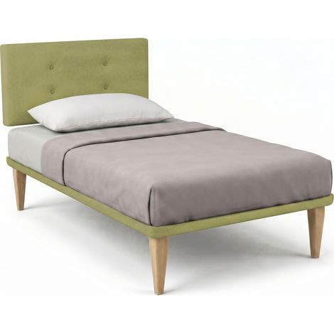 Letto Singolo con Rete Rivestita 80x190 cm Microfibra Tè Verde Tessis Testata Button (1/5)
