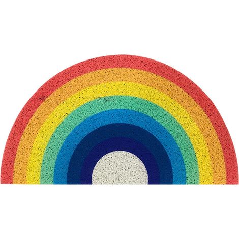 Tapis de bain rayé coloré, semi-circulaire, en microfibre antidérapante et absorbante, idéal pour baignoire, douche et salle de bain. (1/3)