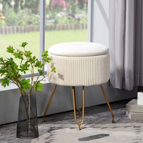 MEUBLIV Puf de almacenaje Ø40 x 48 cm blanco crema, asiento 2 en 1 con tapa, sin colchón (1/5)