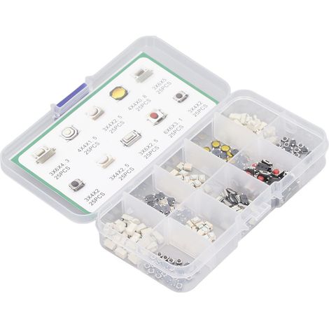 Kit d'assortiment de 250 interrupteurs à bouton-poussoir tactiles haute sensibilité (10 spécifications)