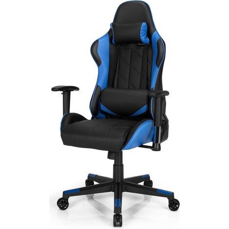 COSTWAY Silla de Gaming Giratoria a 360°, Silla Ergonómica para Ordenador con Cojín Lumbar, Ángulo Regulable (Azul) (1/5)
