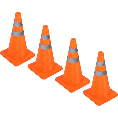 Lot de 4 cônes de signalisation de 45 cm avec bandes réfléchissantes à 360°, pliables, base en PP, imperméables, en tissu Oxford. (1/5)
