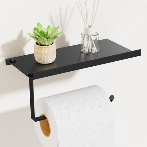 Porte-Papier Toilette Support Mural avec Étagères Pratique, Porte Rouleau Papier Toilette en 304 Acier Inoxydable, pour Toilettes/Cuisines/Salle de Bain, Noir (1/5)