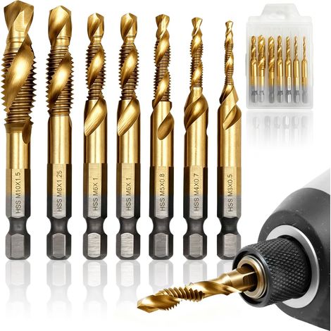 7 HSS Foret Taraudeur Coffret Foret Metal et Taraud 2-en-1 Revêtus Titane (1/5)