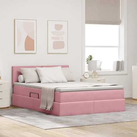 Cama con almacenamiento y LED Rosa 140 x 200 cm Terciopelo