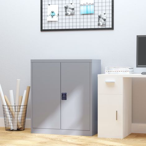 Mobiletto portadocumenti in metallo con 2 ante, serratura e ripiano regolabile, ideale per soggiorno e studio, 80x40x92,5 cm, colore grigio.