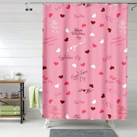 Rideau de douche motif Valentine doux, cœurs rouges artistiques, rideau salle de bain imperméable, 180x180 cm (1/5)
