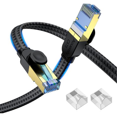 Câble Ethernet Cat8 1M Câble Réseau Internet Haut Débit,avec Connecteur RJ45 Plaqué Or 2000Mhz 40Gbps Câble S/FTP Plat Tressé en Nylon Câble LAN Professionnel (1/5)
