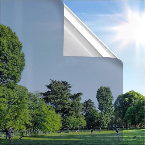 Film Miroir pour Fenetre sans Tain, Film Anti Chaleur Anti UV, Electrostatique, sans Colle, Protection de la Vie Privée, Brise Vue Fenetre pour Maison Bureau Magasin, 44.5x200cm Argenté (1/5)