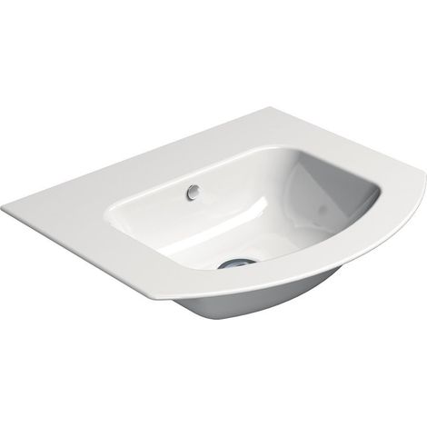 PURA Slim Lavabo en céramique courbé 52x44cm, sans trou pour robinetterie, blanc ExtraGlaze (1/2)