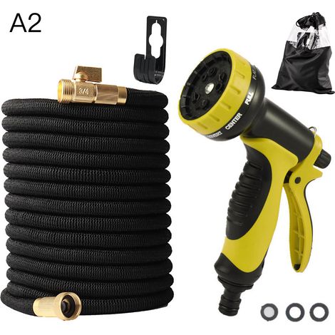 Ensemble de 3 tuyaux d'arrosage télescopiques haute pression à 10 fonctions pour l'irrigation du jardin et le lavage de voiture, 7,6 m (25 pi), 3300D, jaune et noir. (1/3)