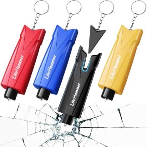 Marteau de sécurité 4 pièces – Briseur de vitre et coupe ceinture – Acier au tungstène – Outil d'évasion auto – Design portable