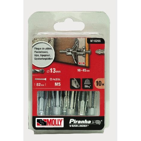 Chevilles métalliques à expansion Ø 5 x 75 mm – Lot de 10 avec vis M5 – Pour mur creux et maçonnerie – M16206 – Molly