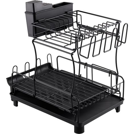 2-Tier Dish Drainer with Retractable Draining Base (1/5)