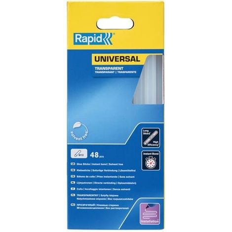 Universal Transparent Rapid Mounting Adhesive Stick Set Ø12mm x 190mm – 48 Sticks (880g) for All Materials including Metal, Plastic, Wood, and Porous Surfaces in a Box