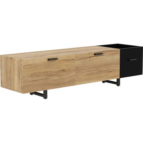 Mueble TV moderno en madera natural y negro 180 x 38 x 49 cm HOMVRA (1/5)