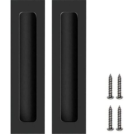 2 poignées de porte de meuble noires, poignées de porte coulissante encastrées invisibles avec vis