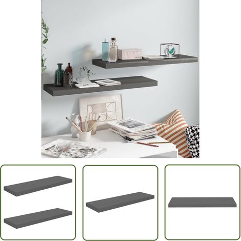 The Living Store Étagère murale flottante 2 pcs Gris brillant 80x23,5x3,8 cm MDF - Étagère Murale - Étagère Flottante - Rangement Mural - Décoration Murale - Meuble Déco (1/5)