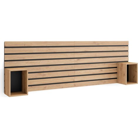 Skraut Home - Cabecero con mesitas - Listones Decorativos - 214x3x70 cm - Cama de 135,140,150,160 cm - Con almacenamiento - Estilo Moderno - Roble