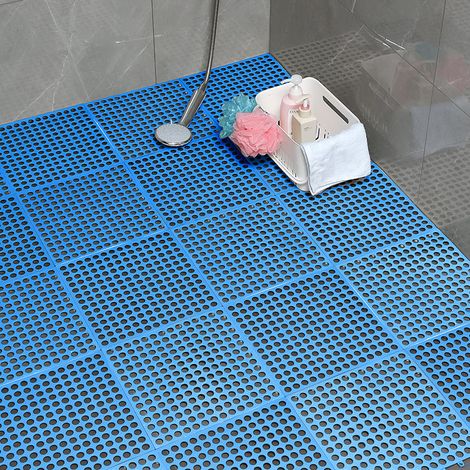 Tapis de carrelage de pont de bain bleu 5 pièces, tapis de carrelage de douche antidérapant, avec trous de drainage 30x30cm (1/5)